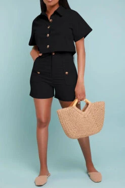 Solid Color Classic Pocket Pant Suit 22 Solid Color Classic Pocket Pant Suit -Clothing Outlet Store H23060922 BK 3