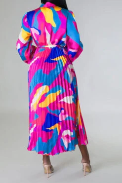 Graphic Print Feminine Belted Pleated Midi Dress 16 Graphic Print Feminine Belted Pleated Midi Dress -Clothing Outlet Store H23060940 PU 4