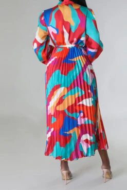 Graphic Print Feminine Belted Pleated Midi Dress 21 Graphic Print Feminine Belted Pleated Midi Dress -Clothing Outlet Store H23060940 RE 5