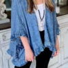 Solid Color Elegant Ruffle Denim Coat