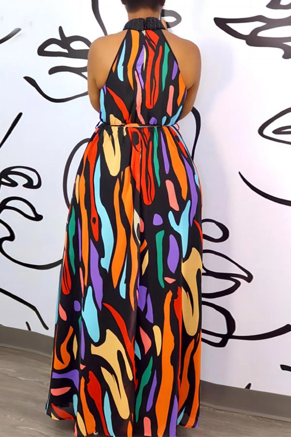 Colorful Graphic Print Unusual Belted Maxi Dress 3 Colorful Graphic Print Unusual Belted Maxi Dress - Image 3