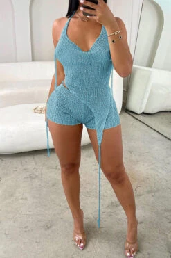 Sequined Trim Shimmery Irregular Knitted Pant Suit -Clothing Outlet Store H23061548 BL 2