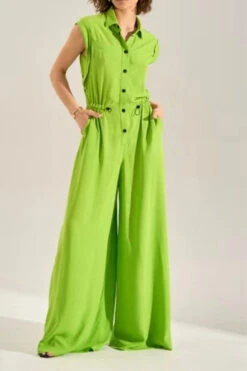 Solid Color Commuting Drawstring Wide Leg Jumpsuit -Clothing Outlet Store H23061559 GR 1