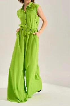 Solid Color Commuting Drawstring Wide Leg Jumpsuit -Clothing Outlet Store H23061559 GR 2
