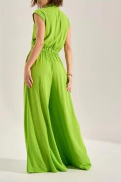 Solid Color Commuting Drawstring Wide Leg Jumpsuit -Clothing Outlet Store H23061559 GR 3