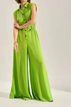 Solid Color Commuting Drawstring Wide Leg Jumpsuit -Clothing Outlet Store H23061559 GR 4