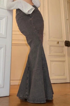 Solid Color Elegant Fishtail Denim Skirt