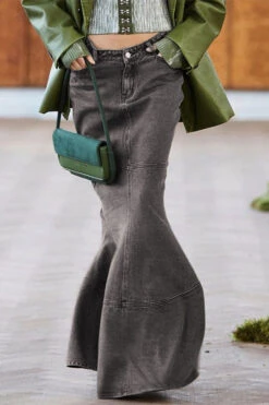 Solid Color Elegant Fishtail Denim Skirt -Clothing Outlet Store H23061575 AS 4