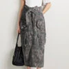 Splash Ink Print Punk Multi Pocket Denim Skirt