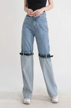 Patchwork Belted Design Modern Jeans