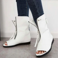 Solid Color Cool Zipper Ankle Boots -Clothing Outlet Store H23061601 WH 2
