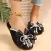 Bowknot & Beaded Decor Sweet Slippers