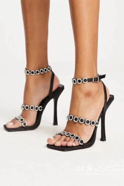 Rhinestone Chain Design Feminine Square Toe Sandals