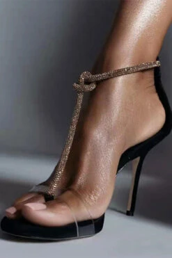 Rhinestone T-Strap Modern Stiletto Sandals