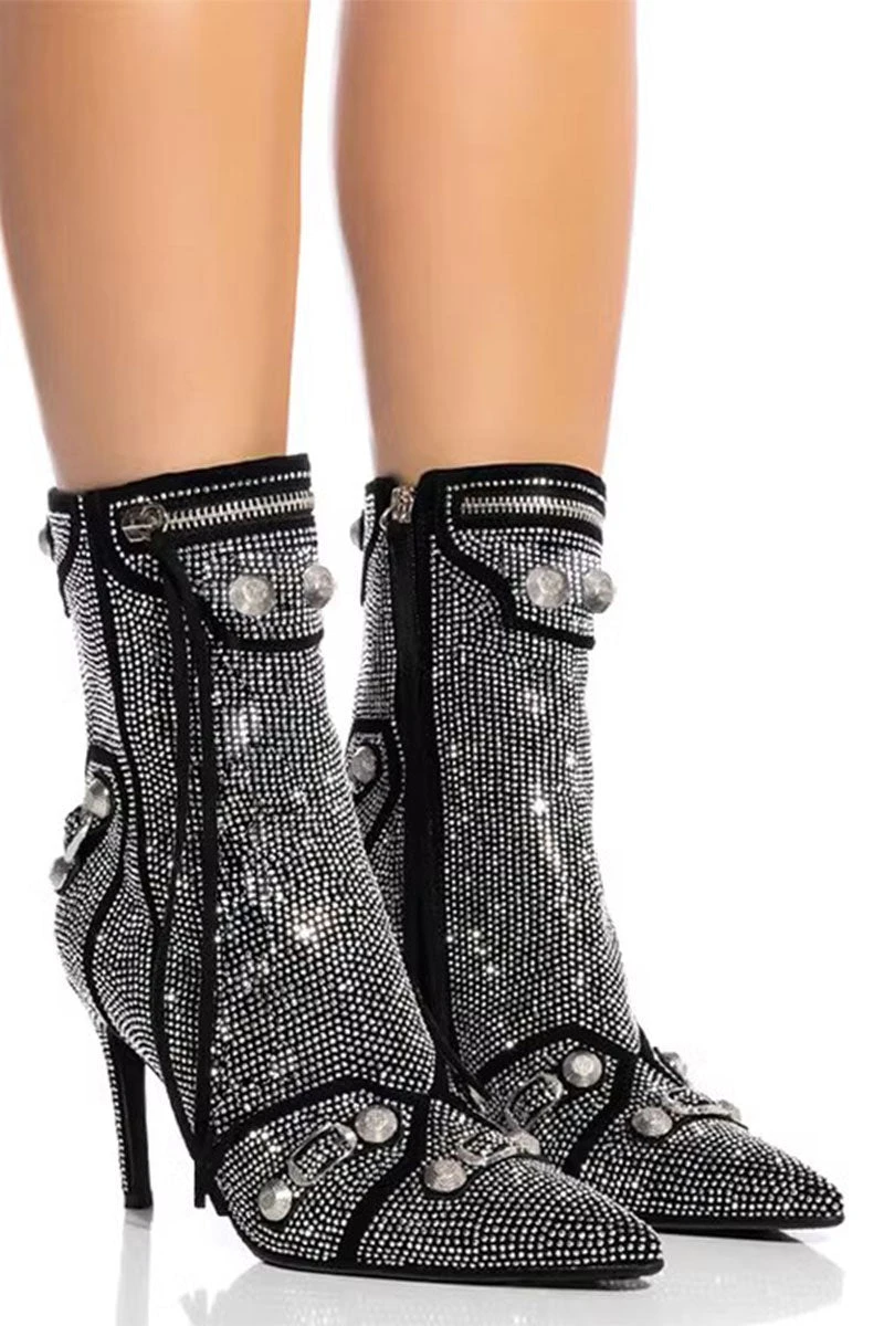 Rhinestone & Rivet Design Striking Pointed Toe Ankle Boots 1 Rhinestone & Rivet Design Striking Pointed Toe Ankle Boots