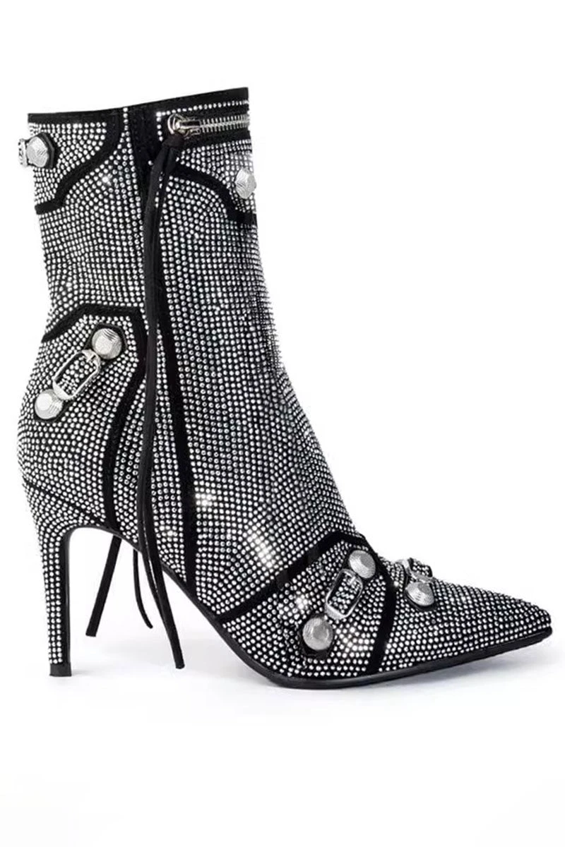Rhinestone & Rivet Design Striking Pointed Toe Ankle Boots 2 Rhinestone & Rivet Design Striking Pointed Toe Ankle Boots - Image 2