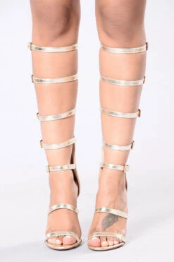 Gold Multi-Strap Buckled Design Hyperbolic Sandals