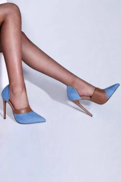 Color Block Patchwork Urban Denim Heels -Clothing Outlet Store H23061639 BL 3