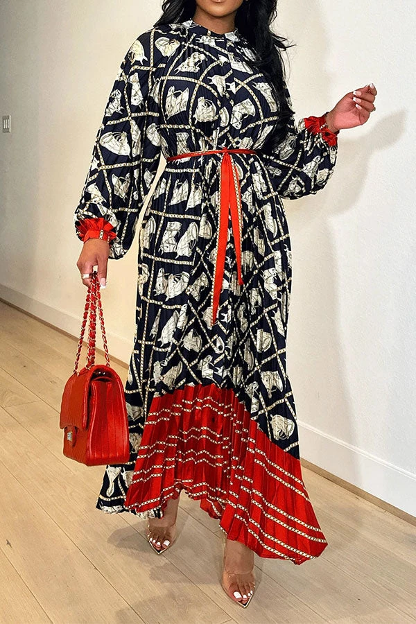 Horse Print Hit Color Laid Back Belted Midi Dress 1 Horse Print Hit Color Laid Back Belted Midi Dress