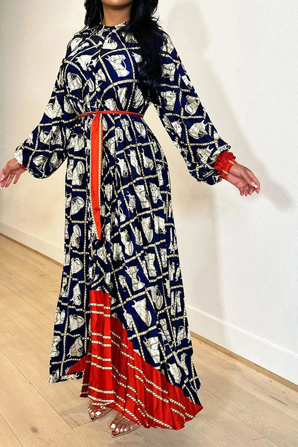 Horse Print Hit Color Laid Back Belted Midi Dress 2 Horse Print Hit Color Laid Back Belted Midi Dress - Image 2