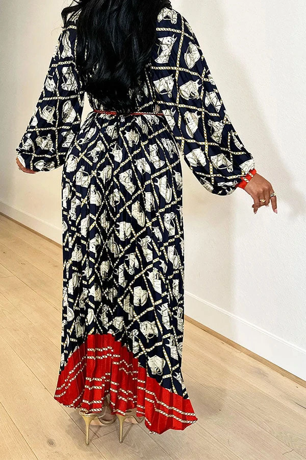 Horse Print Hit Color Laid Back Belted Midi Dress 3 Horse Print Hit Color Laid Back Belted Midi Dress - Image 3