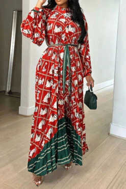 Horse Print Hit Color Laid Back Belted Midi Dress 8 Horse Print Hit Color Laid Back Belted Midi Dress -Clothing Outlet Store H23062519 RE 1
