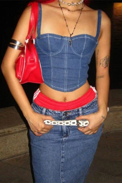 Solid Color Feminine Denim Camisole & Skirt