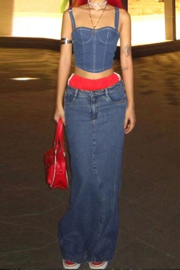 Solid Color Feminine Denim Camisole & Skirt 2 Solid Color Feminine Denim Camisole & Skirt - Image 2