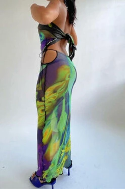 Abstract Print Kitsch Lace-Up See-Through Skirt Suit -Clothing Outlet Store H23062555 RT 5