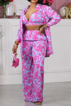 Floral Print Classic Pant Suit (Three Pieces)