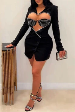 Heart Cutout Rhinestone Decor Unique Mini Dress 6 Heart Cutout Rhinestone Decor Unique Mini Dress -Clothing Outlet Store H23062613 BK 1