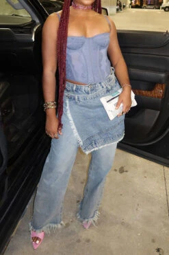 Irregular Patchwork Modern Wide Leg Jeans -Clothing Outlet Store H23062659 BL 3