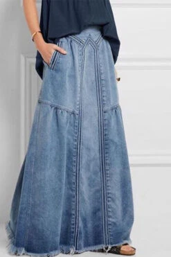 Patchwork Simple Burrs Denim Skirt