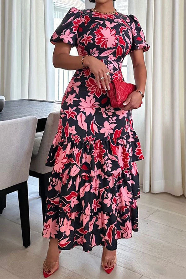 Floral Print Glamorous Belted Tiered Midi Dress 1 Floral Print Glamorous Belted Tiered Midi Dress