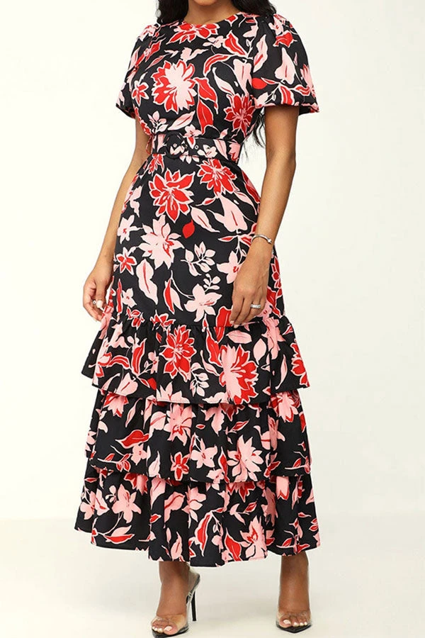 Floral Print Glamorous Belted Tiered Midi Dress 2 Floral Print Glamorous Belted Tiered Midi Dress - Image 2