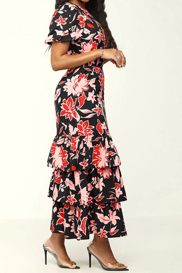Floral Print Glamorous Belted Tiered Midi Dress 3 Floral Print Glamorous Belted Tiered Midi Dress - Image 3