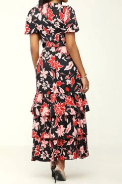 Floral Print Glamorous Belted Tiered Midi Dress 7 Floral Print Glamorous Belted Tiered Midi Dress -Clothing Outlet Store H23062685 RT 4