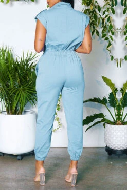 Solid Color Commuting Multi Pocket Jumpsuit -Clothing Outlet Store H23062696 BL 2