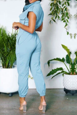 Solid Color Commuting Multi Pocket Jumpsuit -Clothing Outlet Store H23062696 BL 3