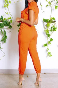 Solid Color Commuting Multi Pocket Jumpsuit -Clothing Outlet Store H23062696 OR 3