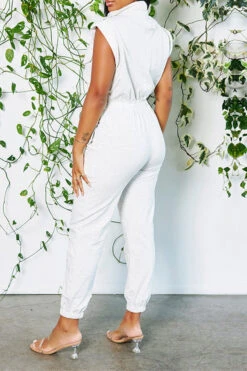 Solid Color Commuting Multi Pocket Jumpsuit -Clothing Outlet Store H23062696 WH 3