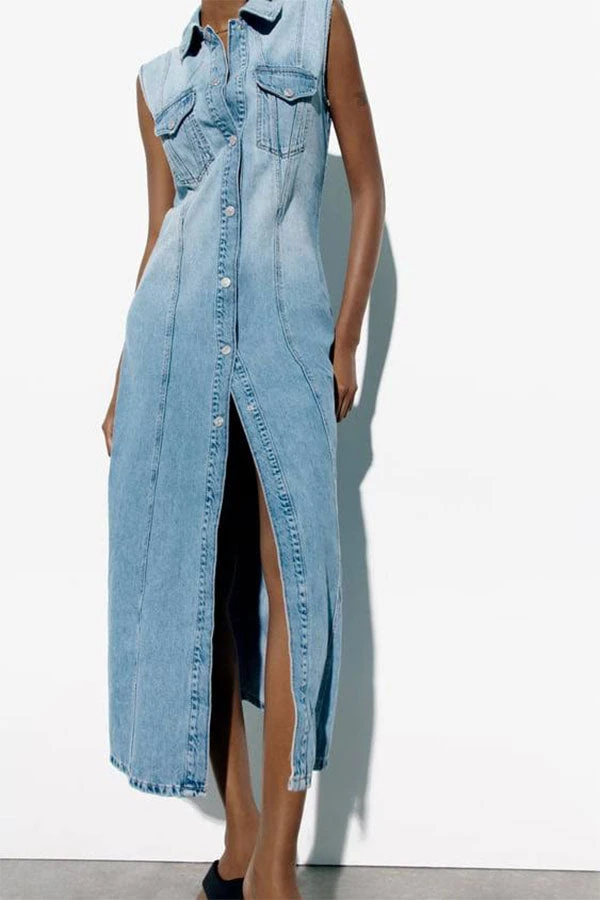 Gradient Classic Patch Pocket Denim Midi Dress 1 Gradient Classic Patch Pocket Denim Midi Dress