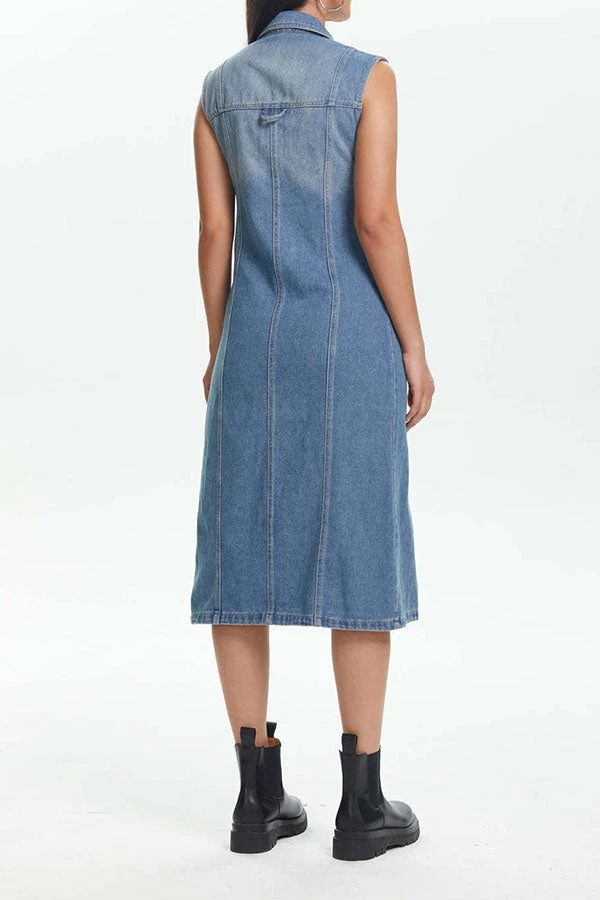 Gradient Classic Patch Pocket Denim Midi Dress 5 Gradient Classic Patch Pocket Denim Midi Dress - Image 5