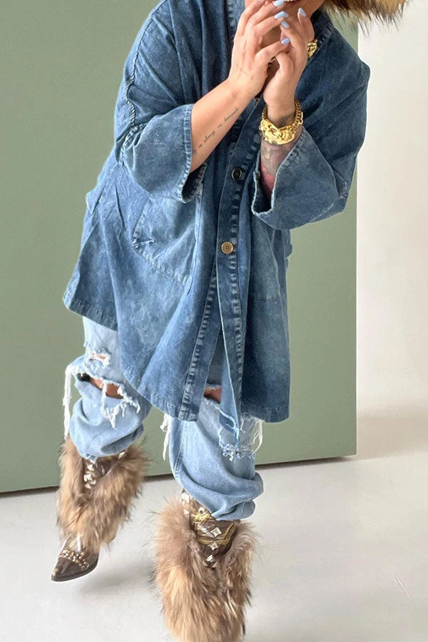 Gradient Retro Big Pocket Denim Mini Dress 2 Gradient Retro Big Pocket Denim Mini Dress - Image 2