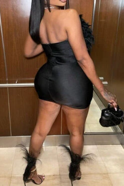 Feather & Rhinestone Design Romantic See-Through Mini Dress -Clothing Outlet Store H23070457 BK 3