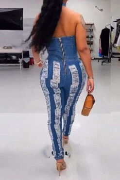 Halter Collar Ripped Stylish Denim Jumpsuit 6 Halter Collar Ripped Stylish Denim Jumpsuit -Clothing Outlet Store H23070470 BL 3