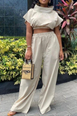 Solid Color Cool Wide Leg Pant Suit