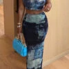 Denim Print Hot Bodycon Skirt Suit