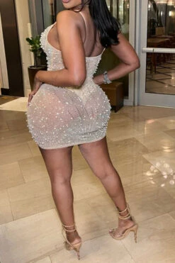 Beaded & Rhinestone Decor Glittery See-Through Mini Dress 7 Beaded & Rhinestone Decor Glittery See-Through Mini Dress -Clothing Outlet Store H23070755 AP 2