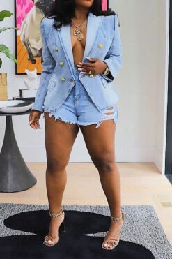 Gradient Denim Pretty Peak Lapel Blazer